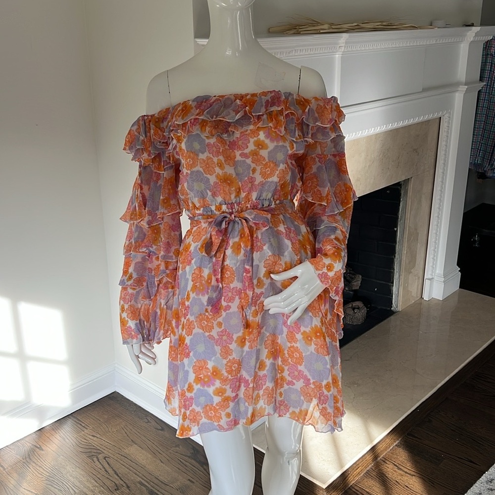 NWT Sundress spring Floral Off-Shoulder Dress with Ruffle Details size M/L